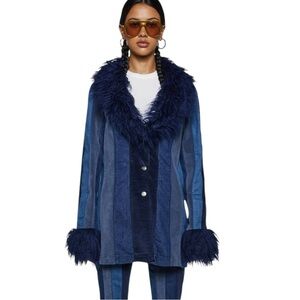 Current Mood Blue Faux Fur Trim Jacket